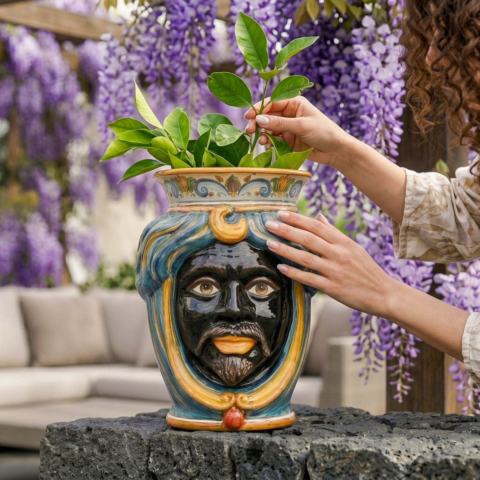 Testa di Moro Homme sans couronne H 33 cm / 13" en Céramique de Caltagirone — Decoro Sicily