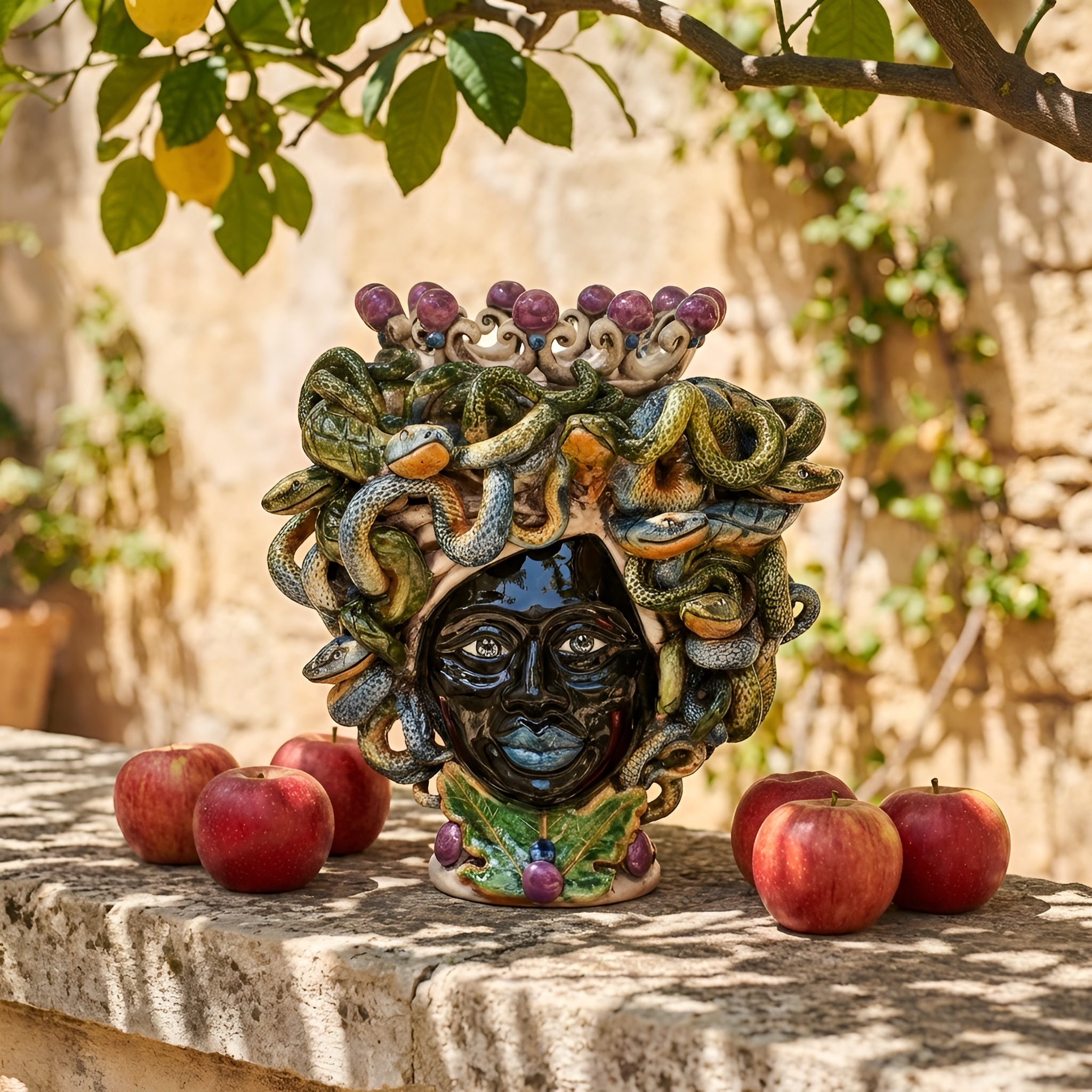 Testa h 20 tuareg medusa Linea Giardini dell'Eden - Decoro Madreperla lustro glicine