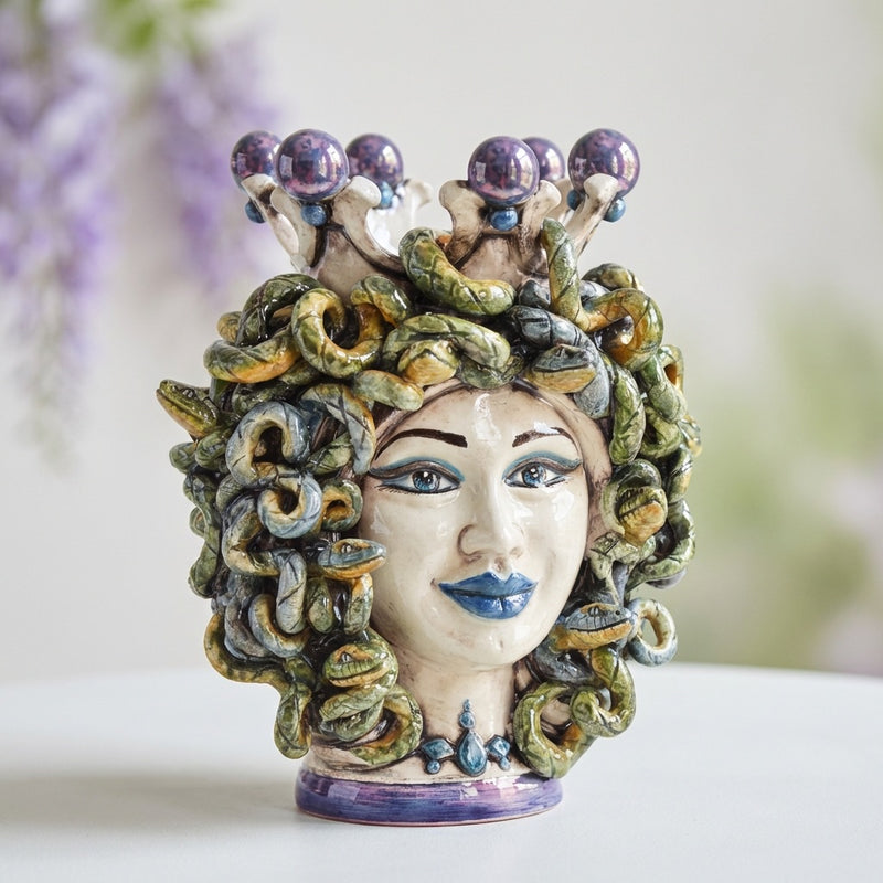 Medusa Head Vase H 25 cm / 9.8" – Testa di Moro from Caltagirone, Sicily