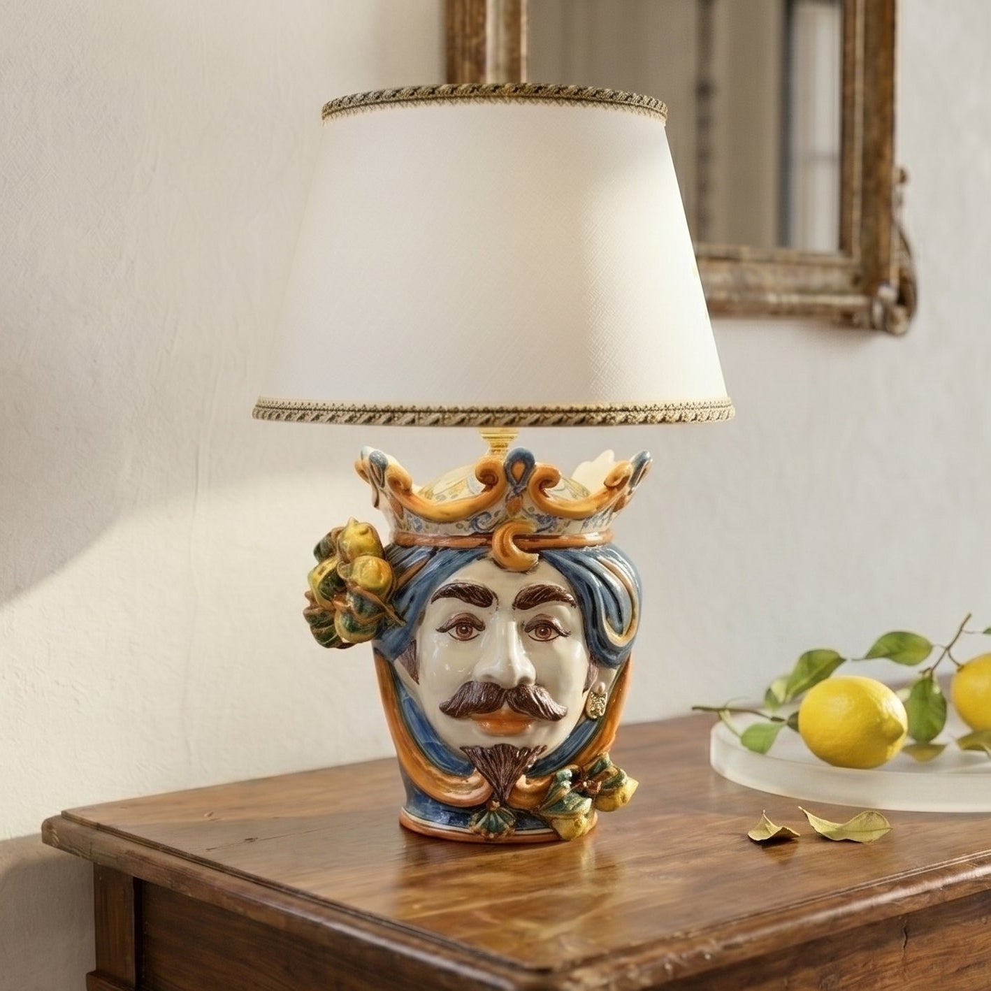 Ceramic Lamp Head with lemons h 55 cm blu/orange female