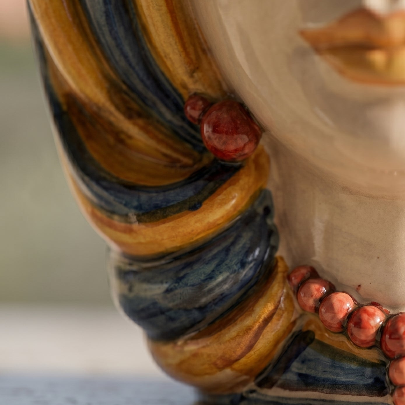 Ceramic Lamp Head of Sicily h 38 blu and orange female - Sofia Ceramiche artistic Ceramics