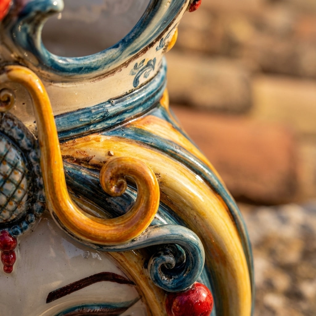 Ceramic Head of Sicily h 38 blu and orange female - Sofia Ceramiche artistic Ceramics