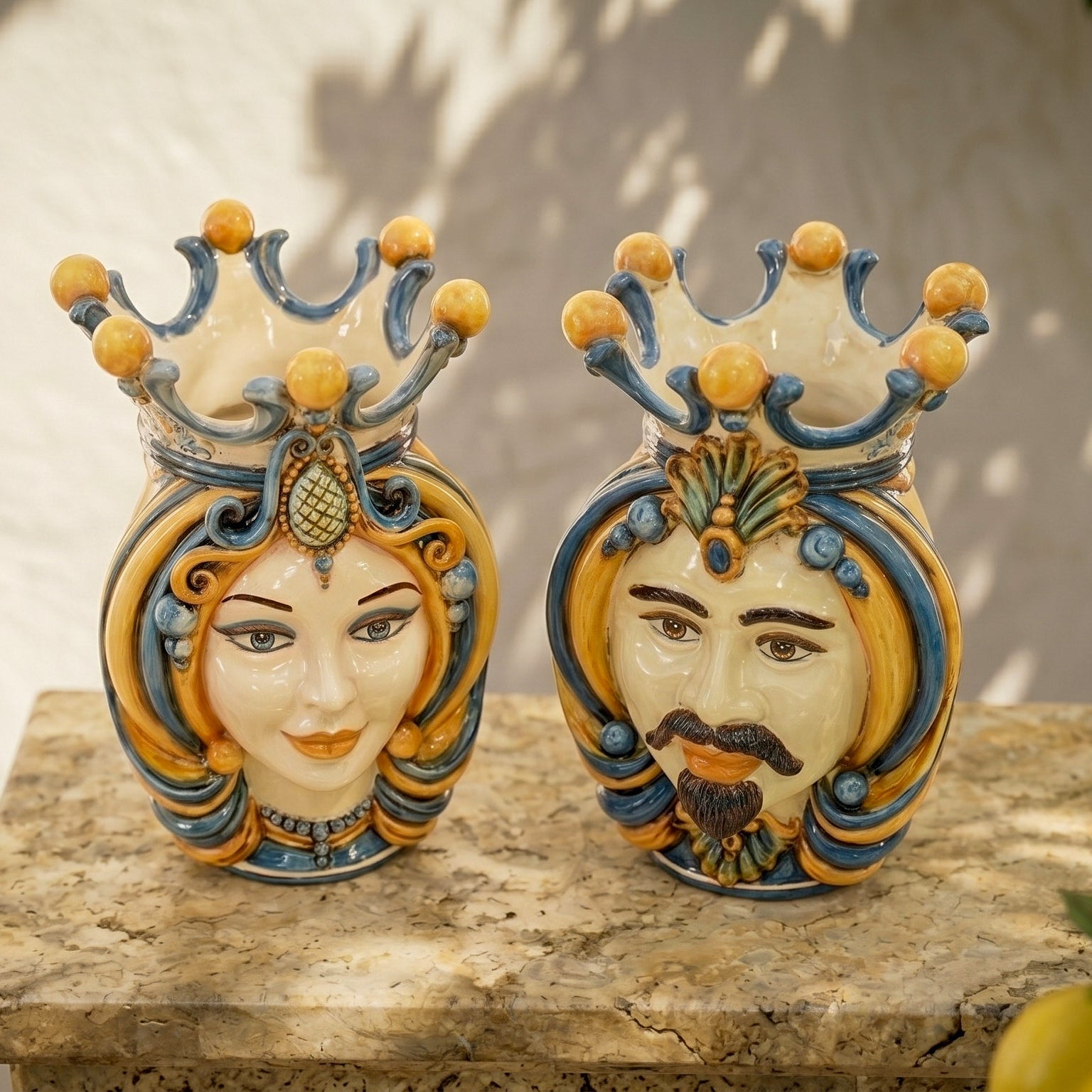 Ceramic vase Head h 38 blu and orange female - Sofia Ceramiche artistic Ceramics