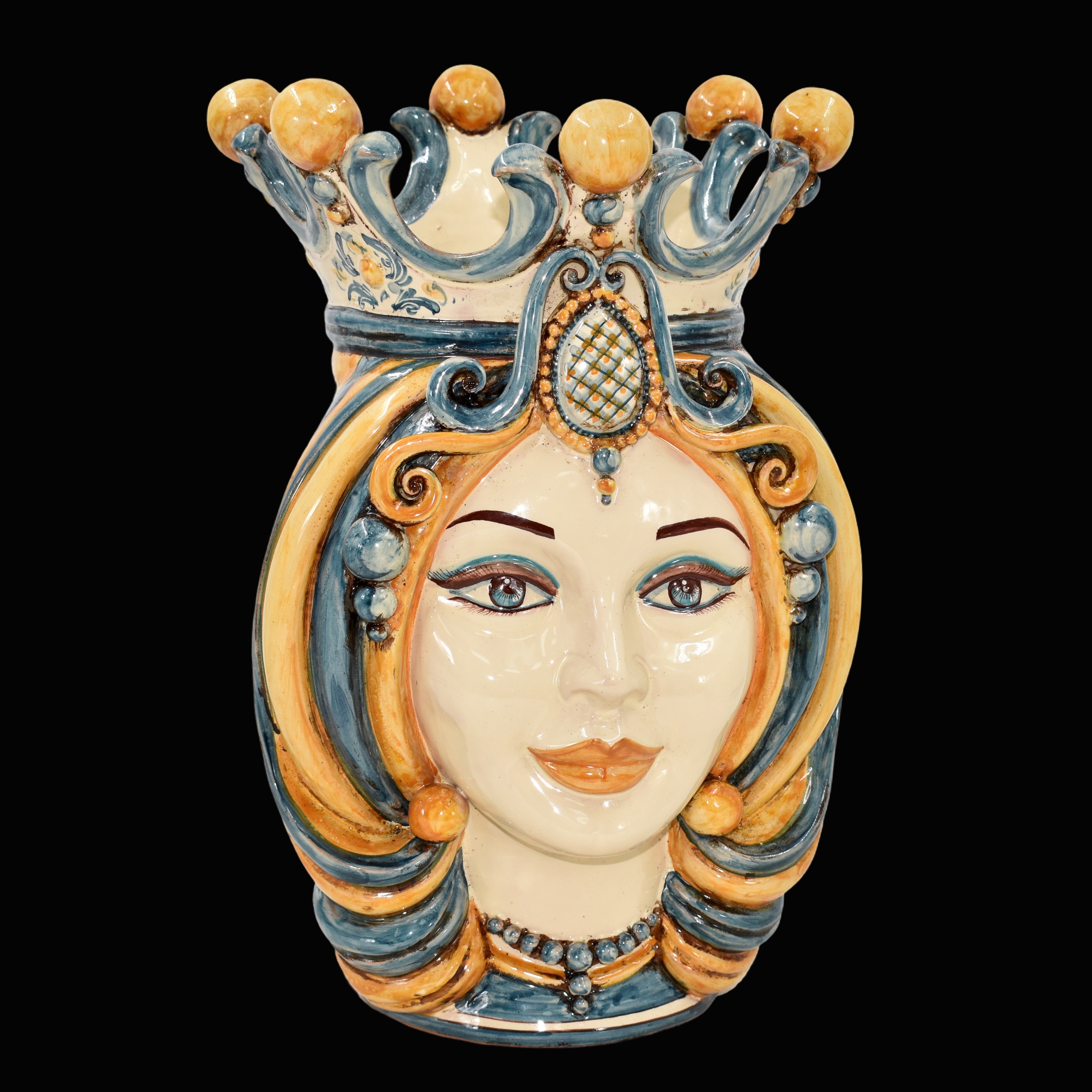 Ceramic vase Head h 38 blu and orange female - Sofia Ceramiche artistic Ceramics