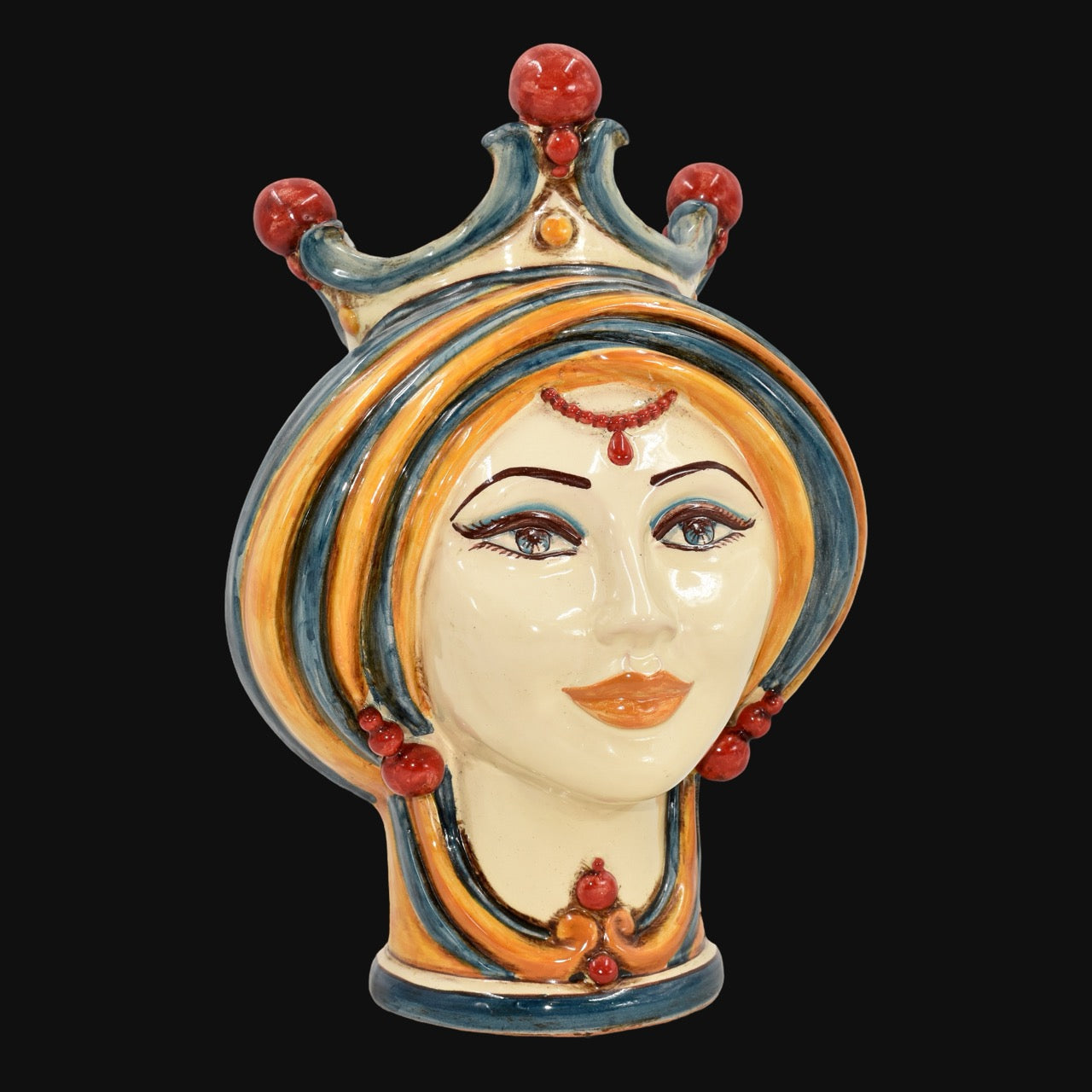 Testa h 30 in blu e arancio donna - Modern Moorish heads Sofia Ceramiche