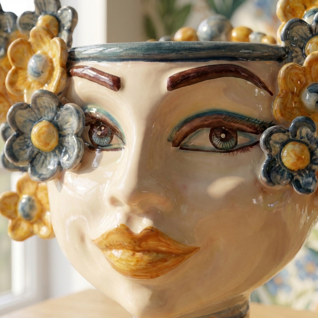 Moor's head h 20 cm Flowers line blue and orange decoration