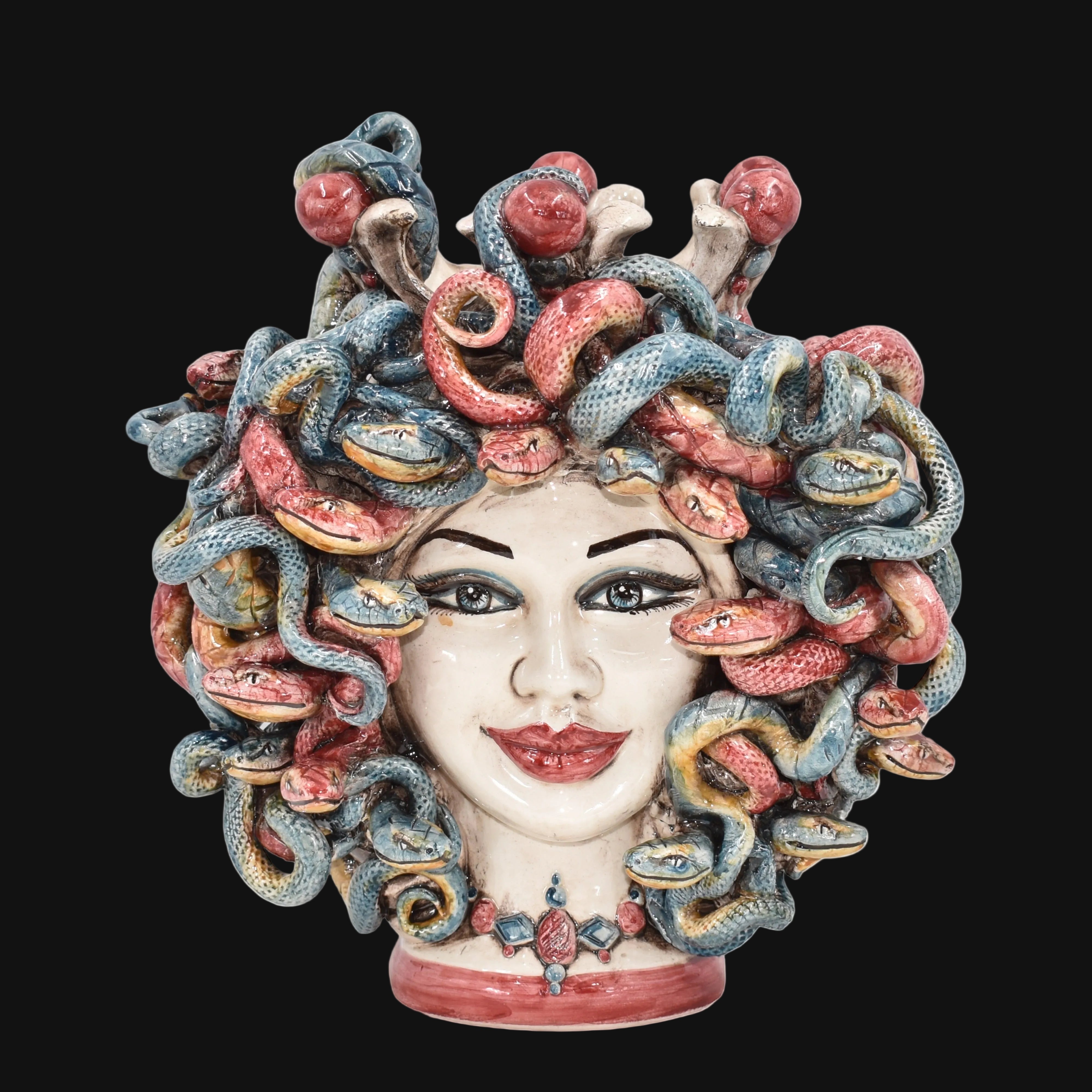 Tête Méduse H 25 cm avec Perles – Con Perline Bordeaux | Ceramica Caltagirone,  – Tête de Maure de Caltagirone, Sicile