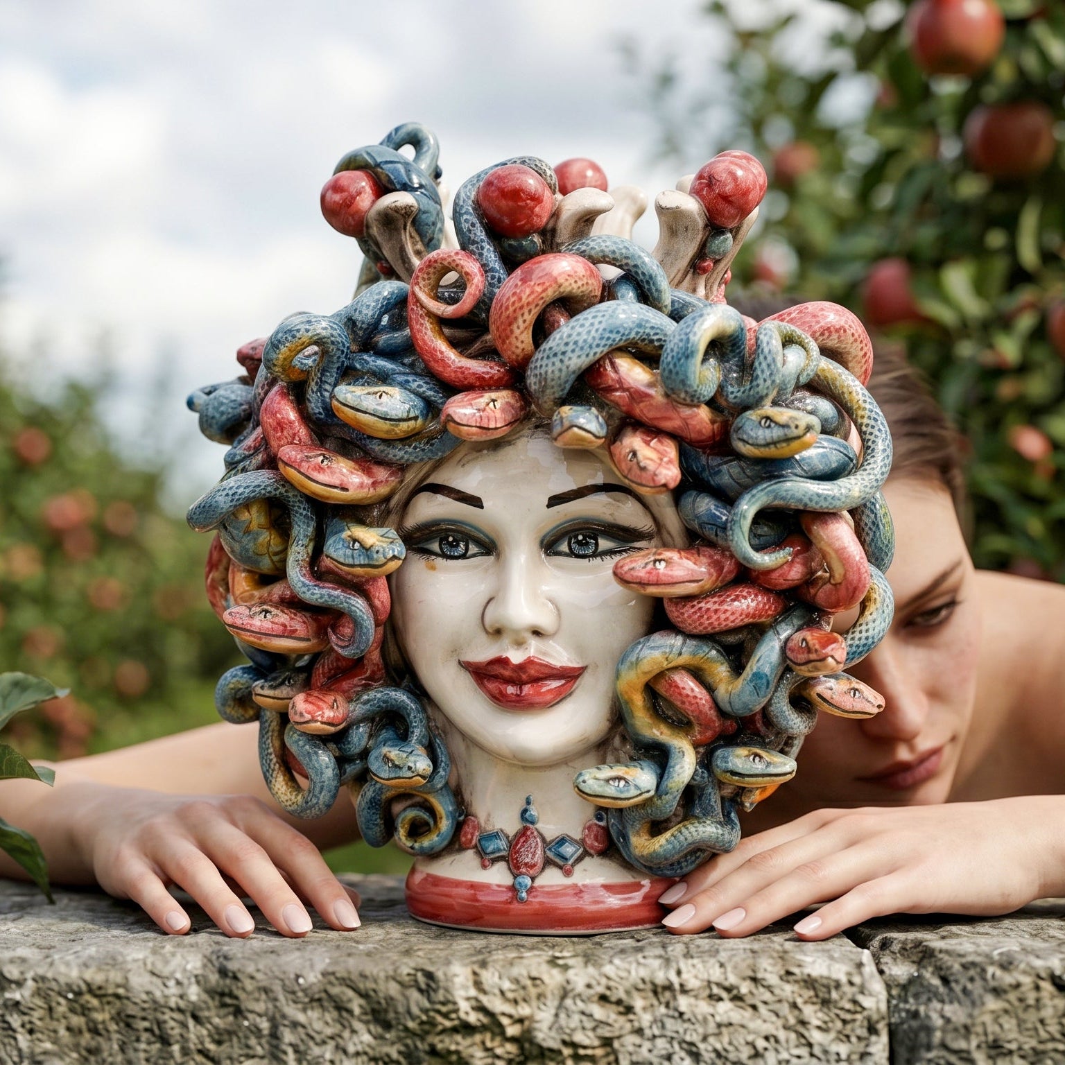 Tête Méduse H 25 cm avec Perles – Con Perline Bordeaux | Ceramica Caltagirone,  – Tête de Maure de Caltagirone, Sicile