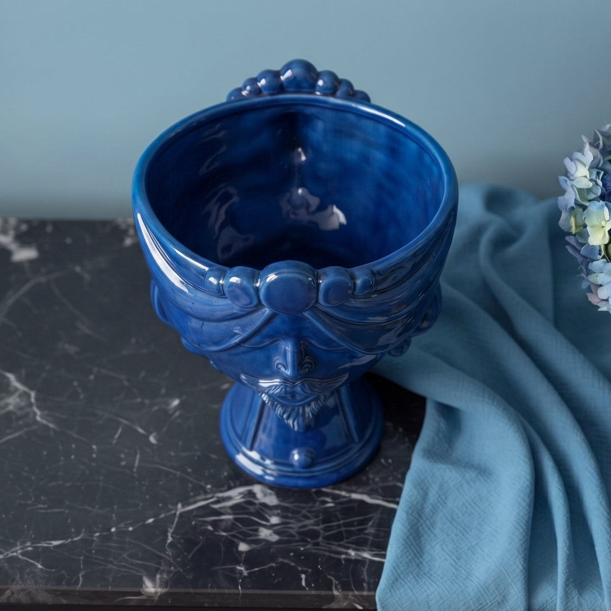 Cabeza Zahira H 30 cm, Hombre, Azul Intenso – Testa di Moro de Caltagirone, Sicilia