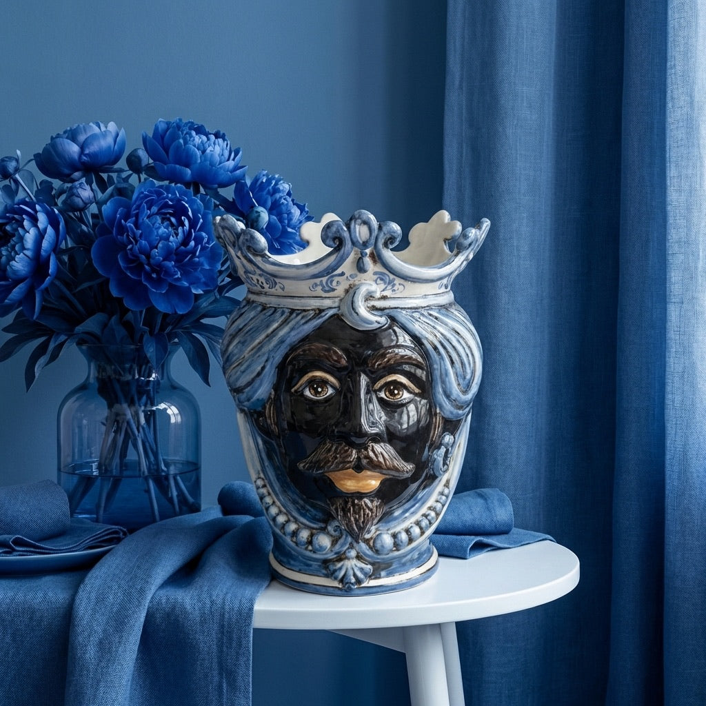 Head h 25 with beads monochrome of blue male