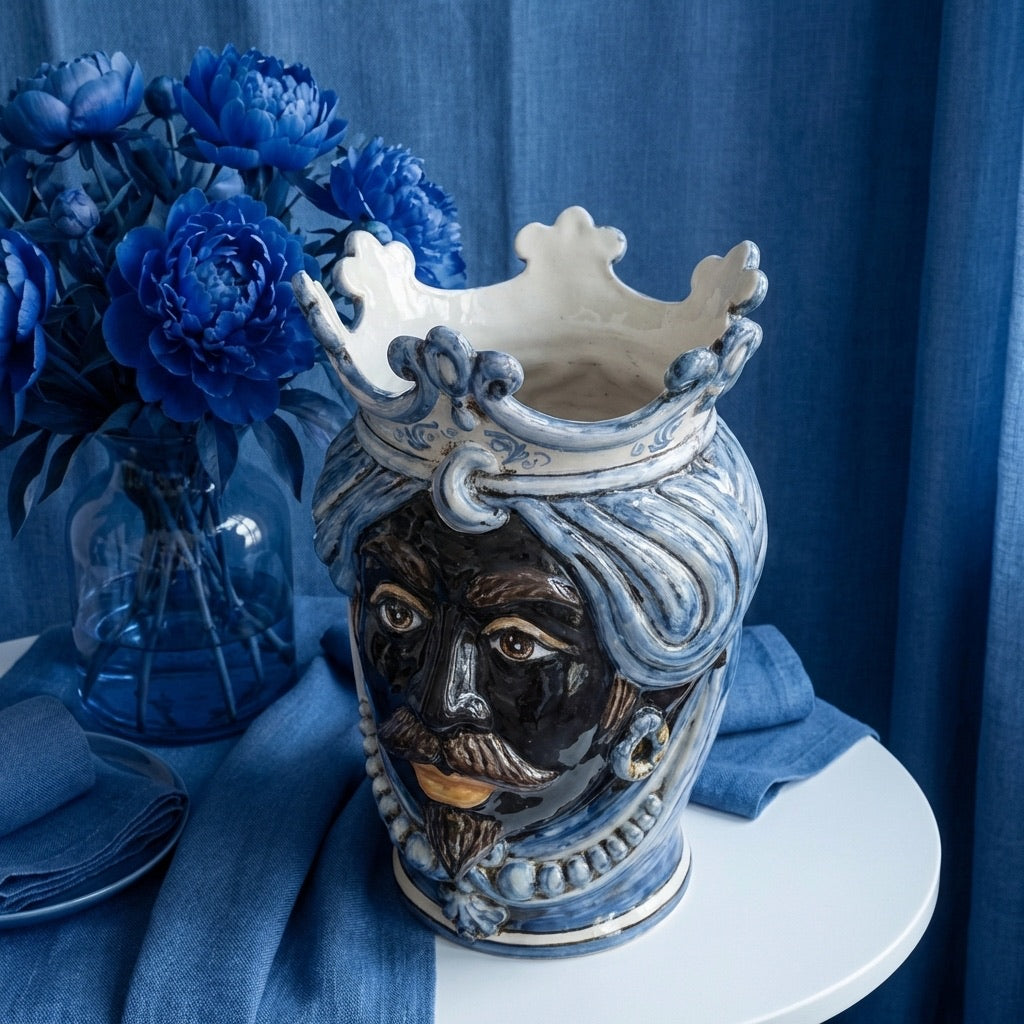 Head h 25 with beads monochrome of blue male