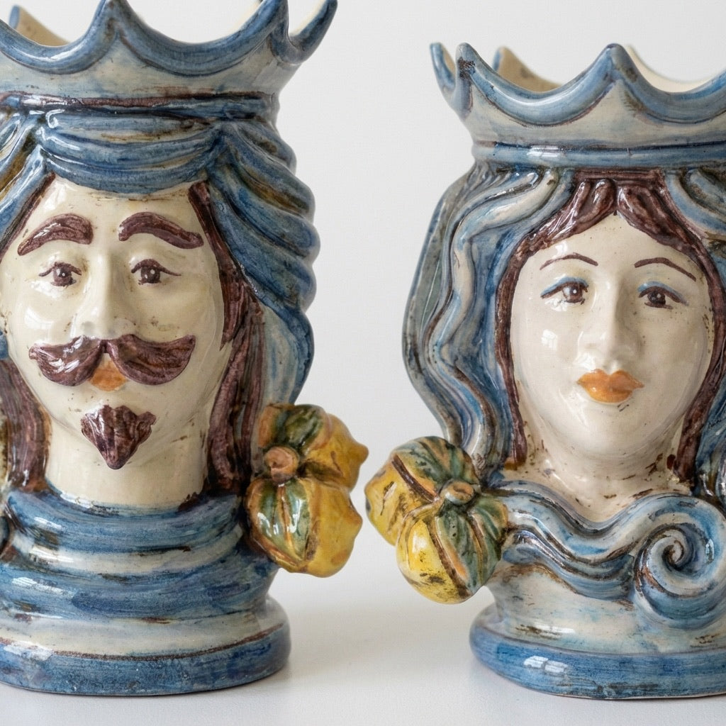 Pair of moor's heads h 15 cm in caltagirone ceramic