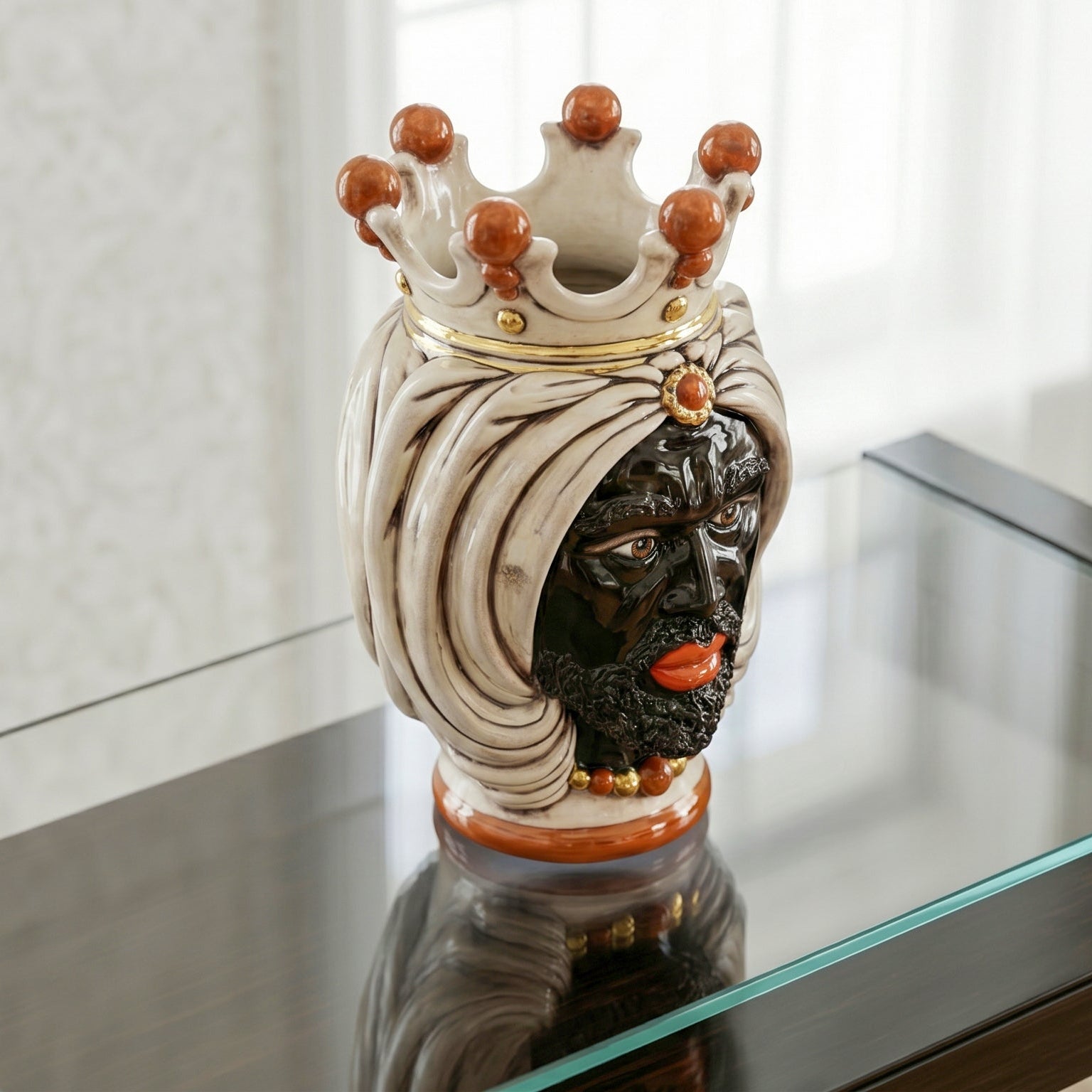 Testa di Moro H 25 cm avec Turban – Homme Moro, Madreperla – Tête de Maure de Caltagirone, Sicile
