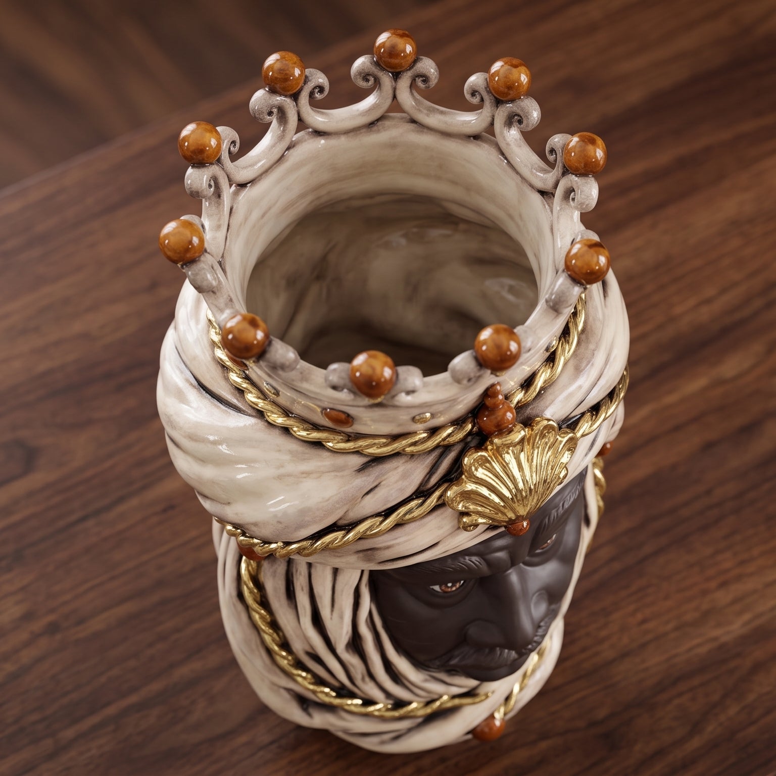 Sicilian Head Vase H 48 cm / 18.9", Moro Man, Antique Mother of Pearl Gold – Testa di Moro from Caltagirone, Sicily