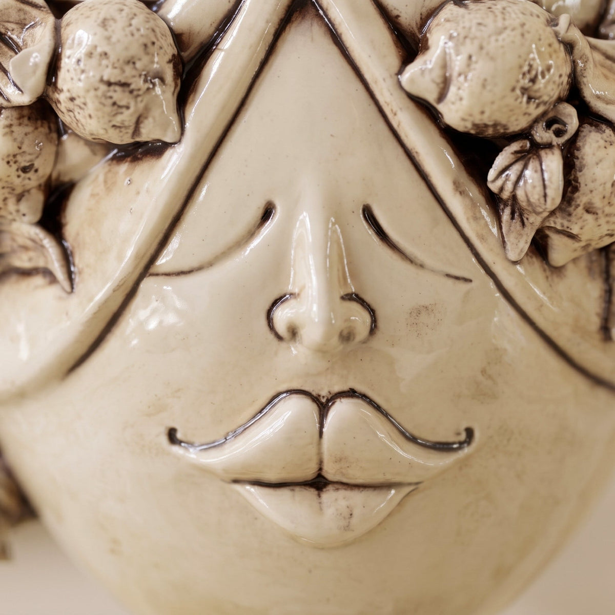 Zahira Sicilian Head Vase with Lemons H 30 cm / 11.8", Woman, Antique Mother of Pearl – Testa di Moro from Caltagirone, Sicily