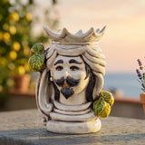 Testa di Moro, Maschio Bianco, Limoni di Sicilia, Madreperla Colorato, corona, volto. Ceramiche Sofia, Caltagirone