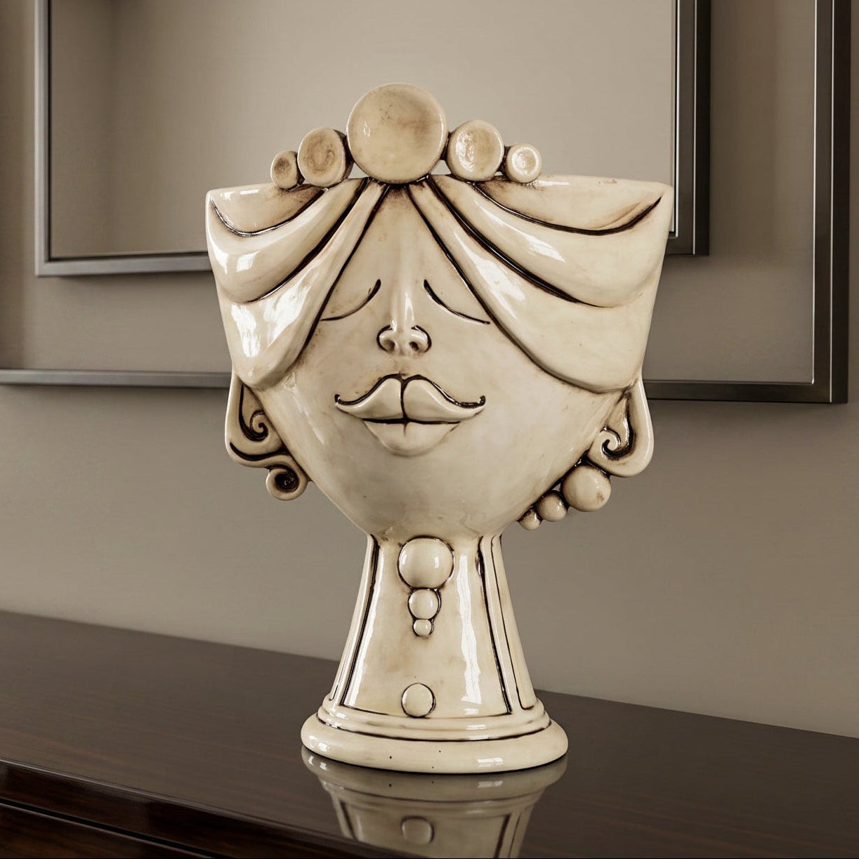 Tête de Maure Zahira H 30 cm – Femme, Nacre Antique – Céramique Caltagirone – tradition sicilienne