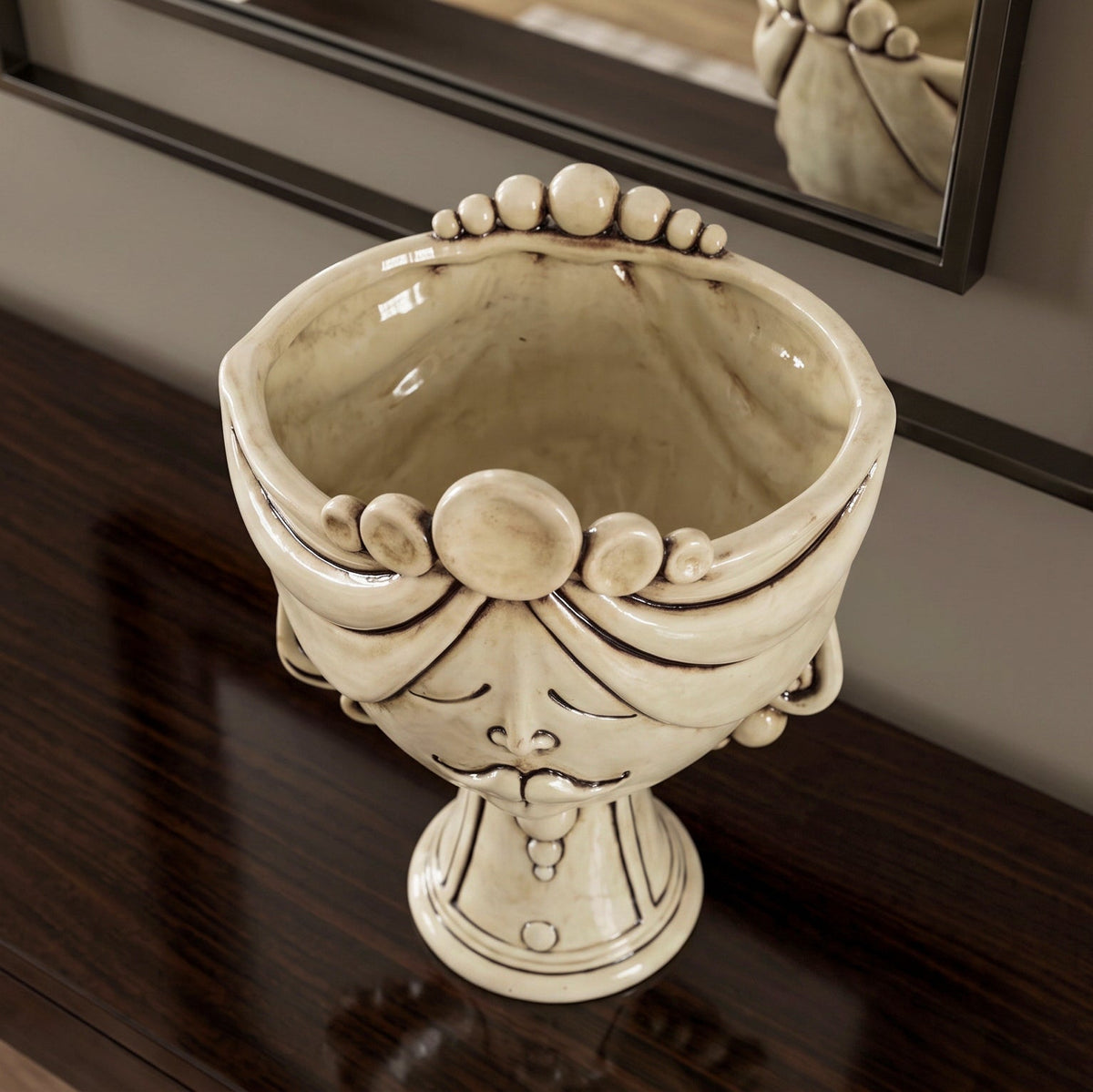 Zahira Testa di Moro Vase H 30 cm / 11.8", Woman, Antique Mother of Pearl – Testa di Moro from Caltagirone, Sicily
