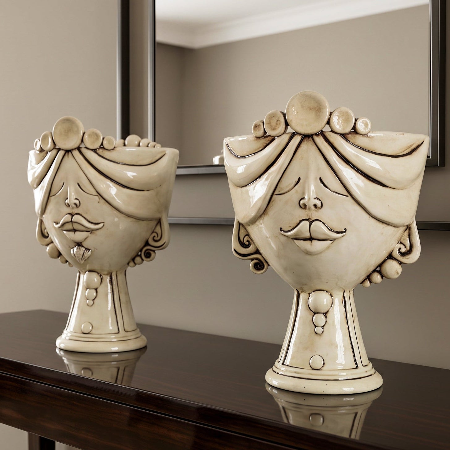 Tête de Maure Zahira H 30 cm – Femme, Nacre Antique – Céramique Caltagirone – tradition sicilienne
