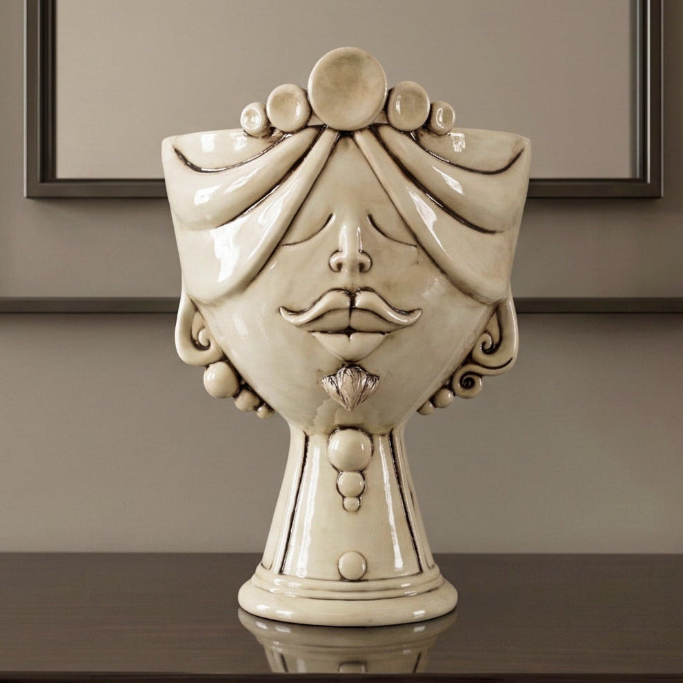 Tête de Maure Zahira H 30 cm – Homme, Nacre Antique – Céramique Caltagirone – tradition sicilienne