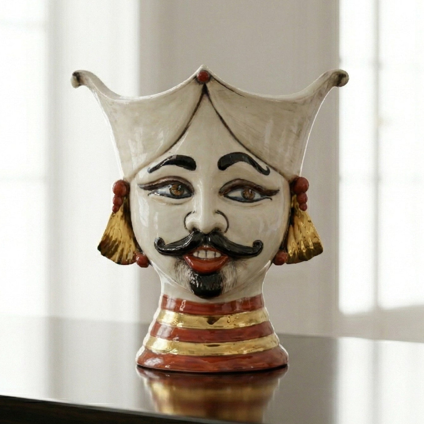 Aisha Sicilian Moor's Head H 25 cm / 9.8", Man, Antique Mother of Pearl – Testa di Moro from Caltagirone, Sicily