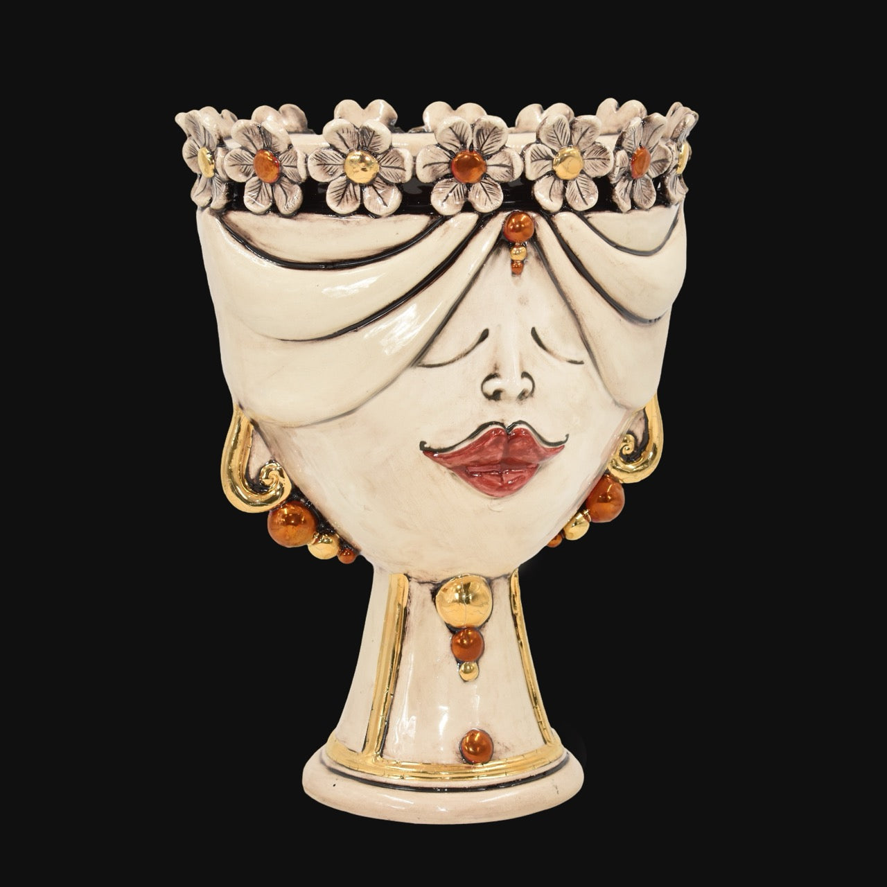 Zahira Moor's Head Woman with Flowers Mother of Pearl Antiqued with Gold and Lustres