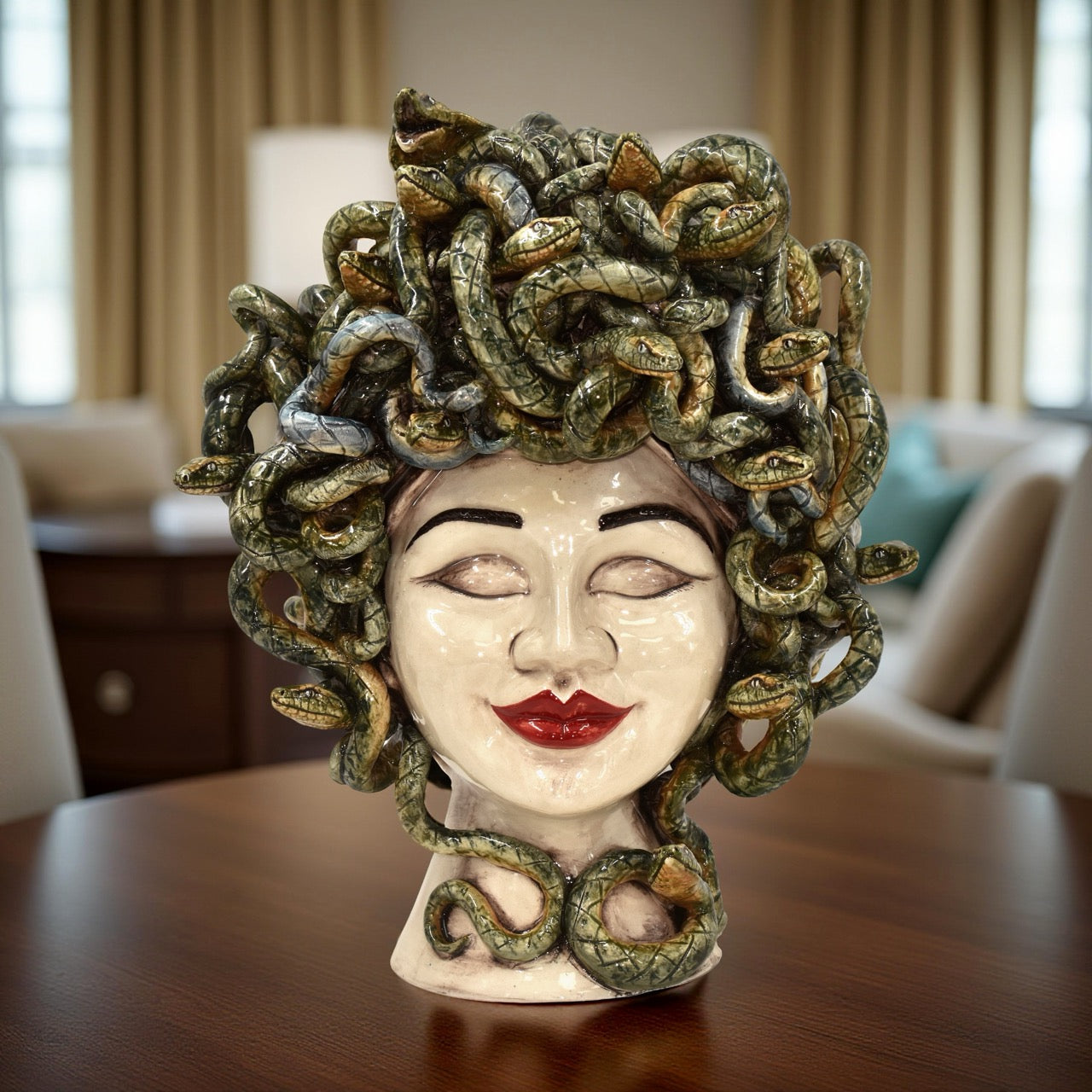 Head Dream h 40 Medusa Mother of Pearl Antique Red Lips Female