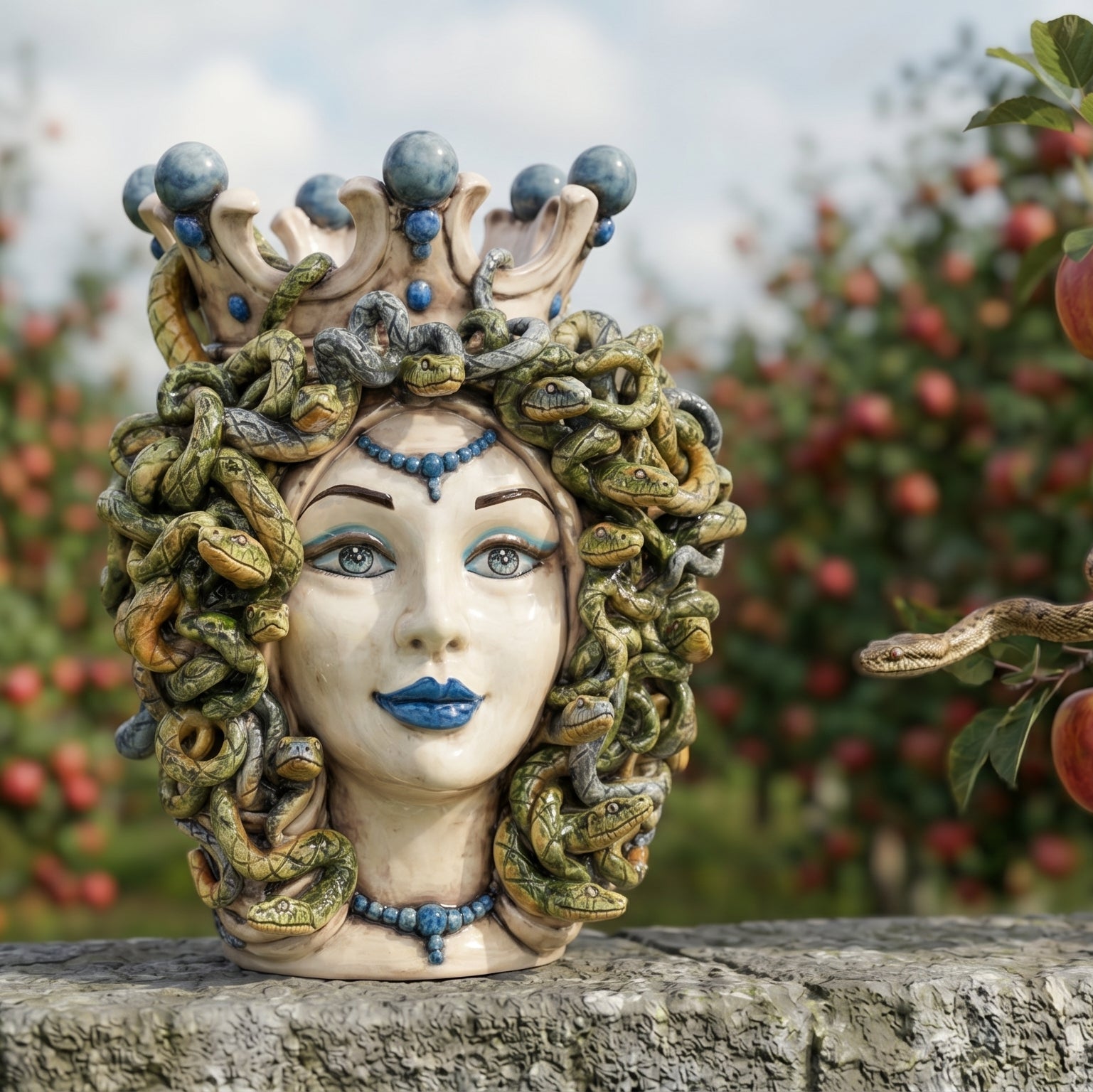 Medusa Head Vase H 38 cm / 15", Antique Mother of Pearl – Testa di Moro from Caltagirone, Sicily