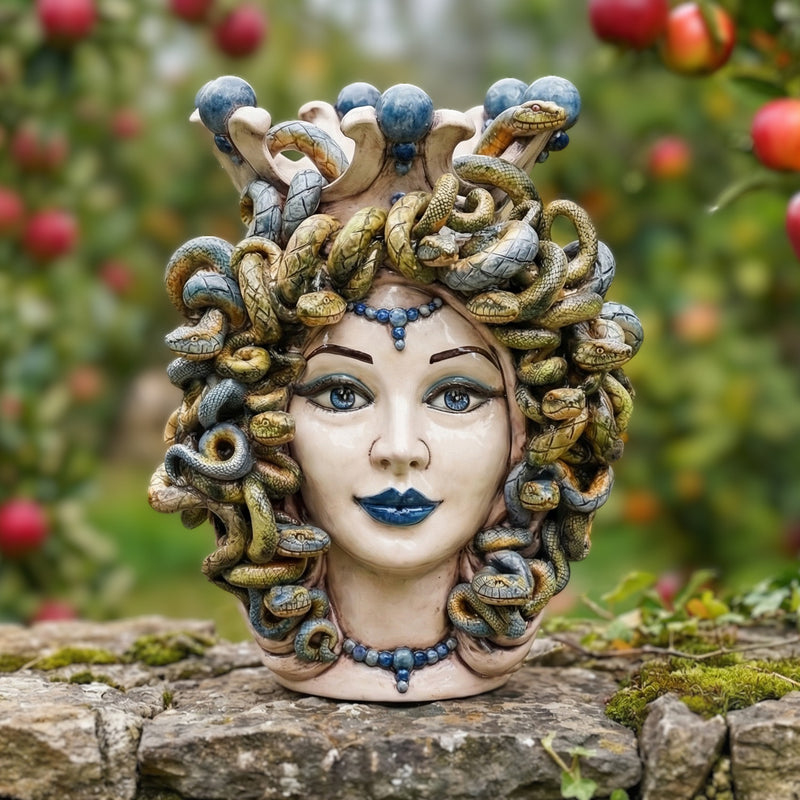 Medusa Head Vase H 38 cm / 15", Antique Mother of Pearl – Testa di Moro from Caltagirone, Sicily