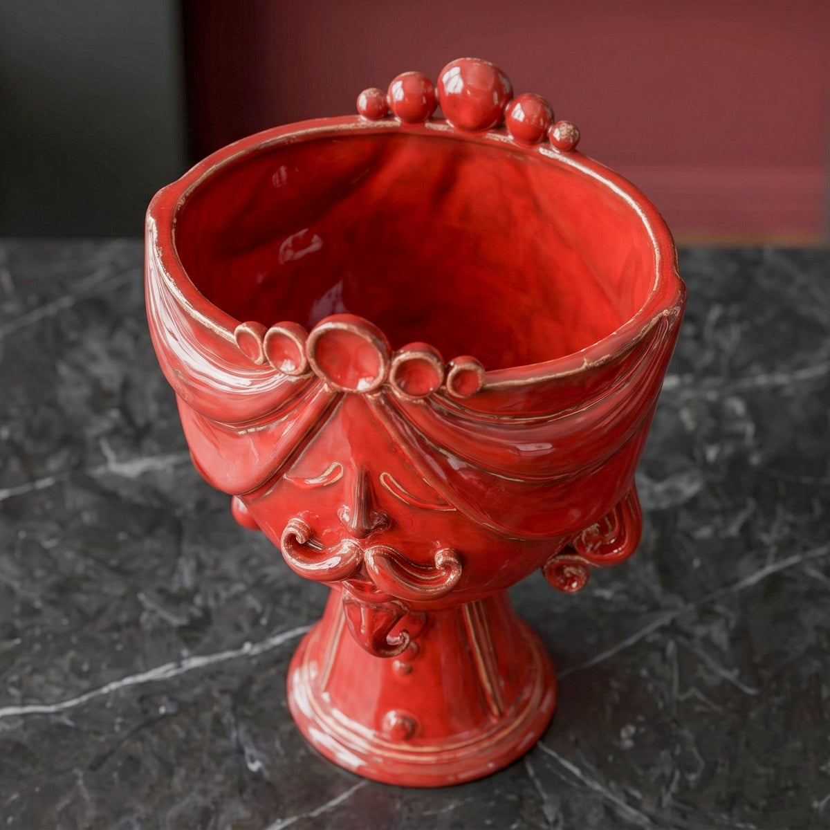 Tête Zahira H 30 cm – Homme, Rouge Feu – Testa di Moro de Caltagirone, Sicile