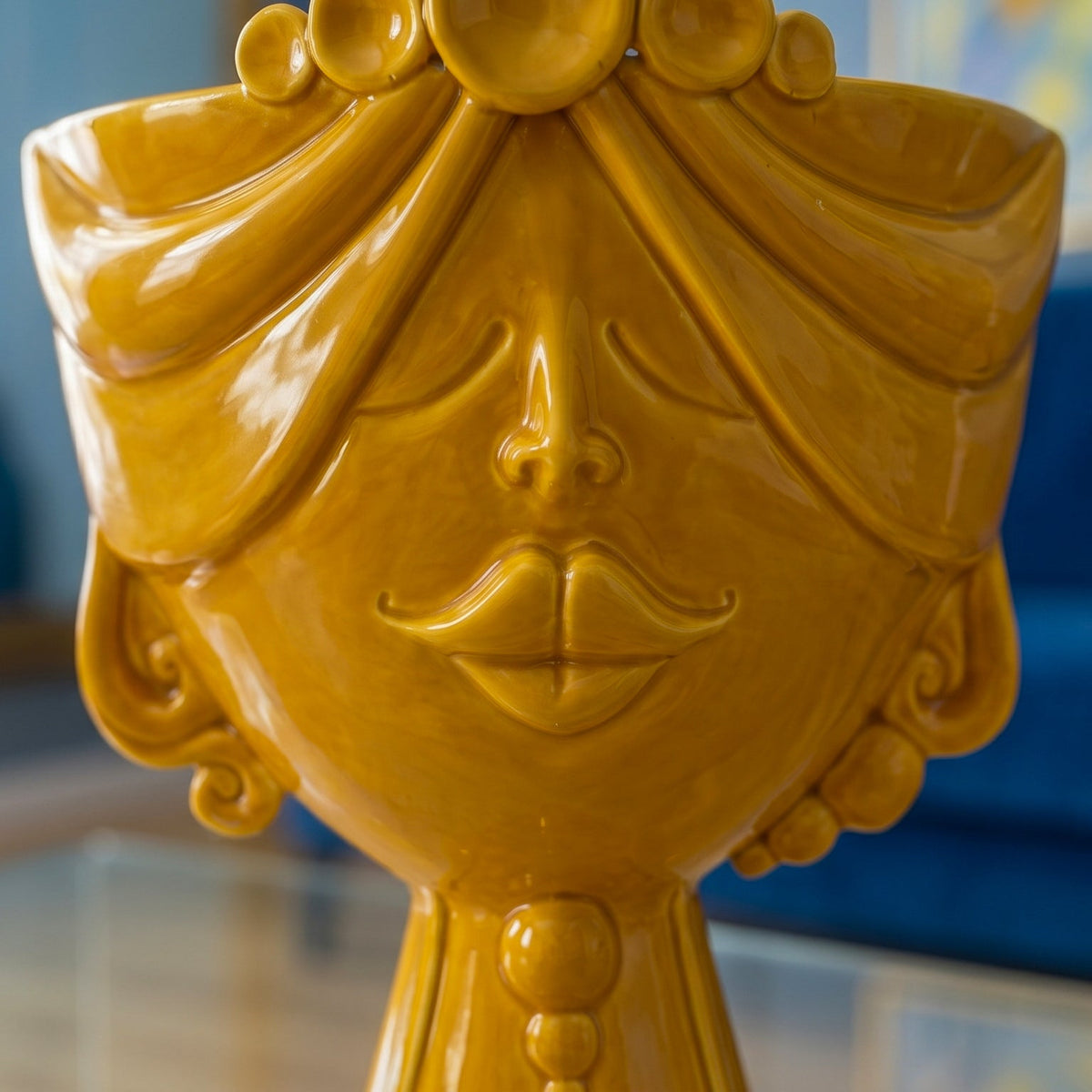Tête Zahira H 30 cm – Femme, Moutarde – Testa di Moro de Caltagirone, Sicile