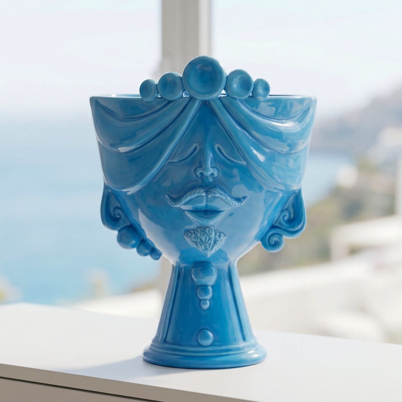 Tête de Maure Zahira H 30 cm – Homme, Turquoise – Testa di Moro de Caltagirone, Sicile