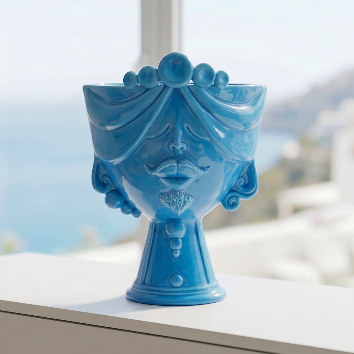 Tête de Maure Zahira H 30 cm – Homme, Turquoise – Testa di Moro de Caltagirone, Sicile
