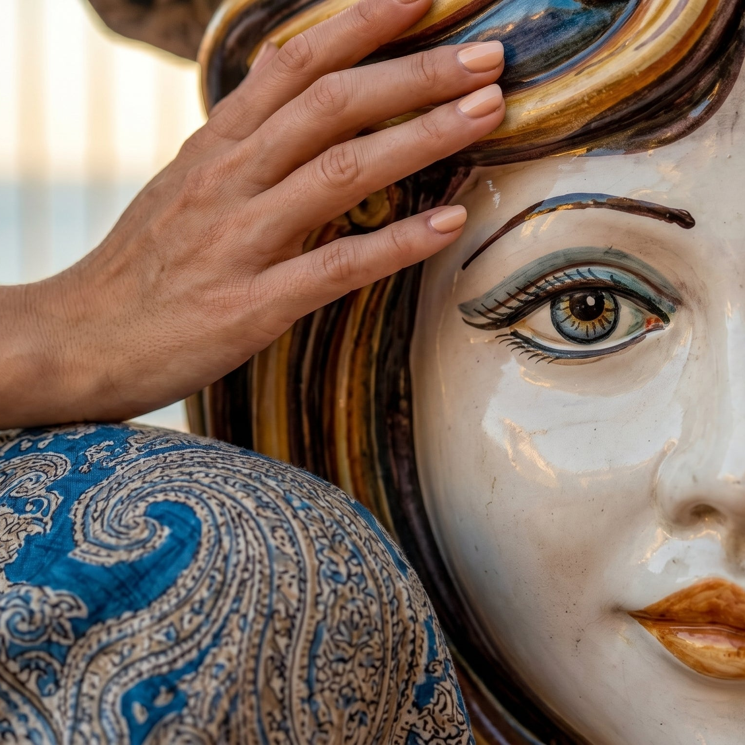 Puf Cerámica Siciliana, Azul y Naranja – Cerámica Caltagirone – tradición artesanal siciliana