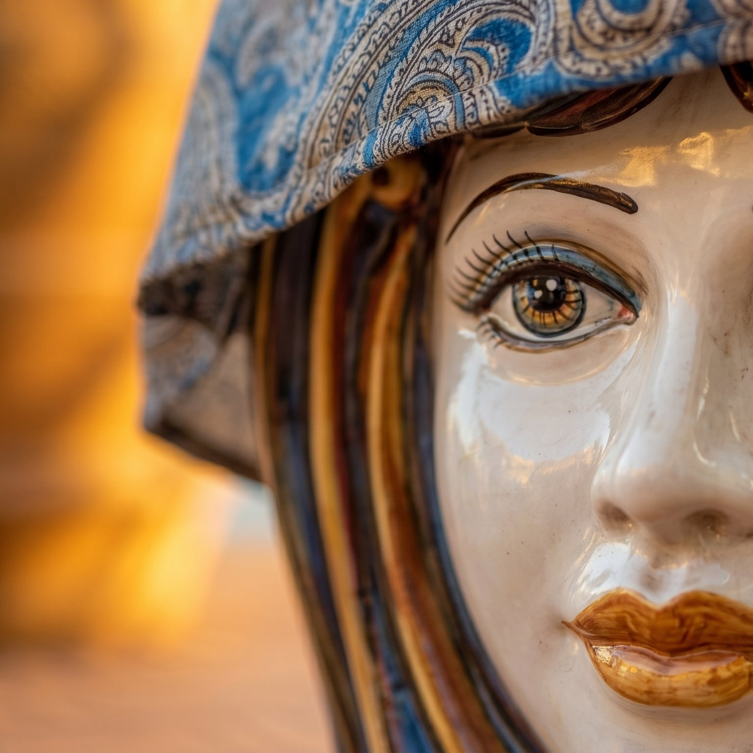 Puf Cerámica Siciliana, Azul y Naranja – Cerámica Caltagirone – tradición artesanal siciliana