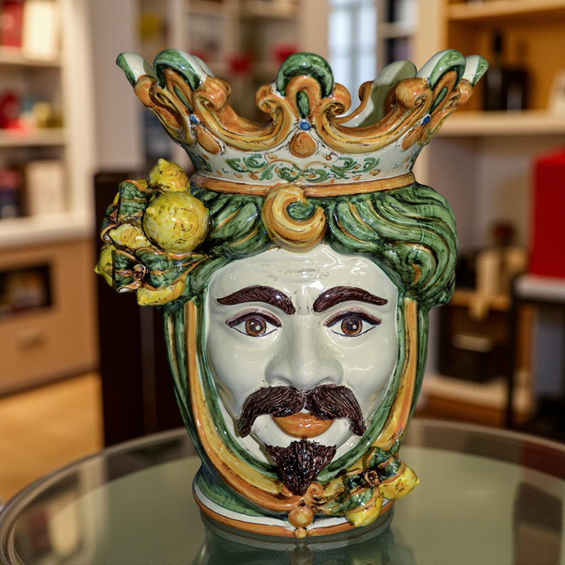 Ceramic Head with lemons h 40 green/orange male