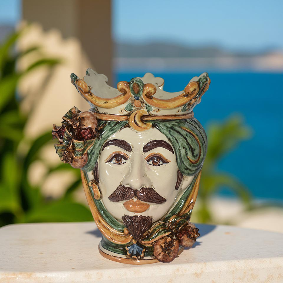 Ceramic Head with pomegranate h 25 green/orange male