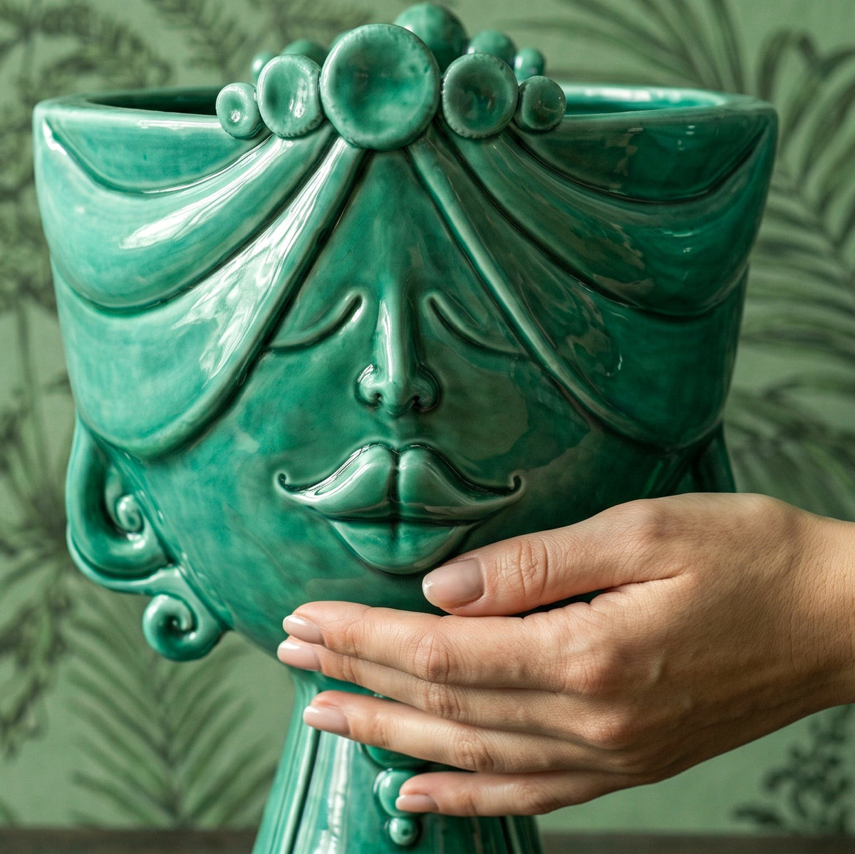 Zahira Cabeza de Moro H 30 cm, Mujer, Verde Esmeralda – Testa di Moro de Caltagirone, Sicilia