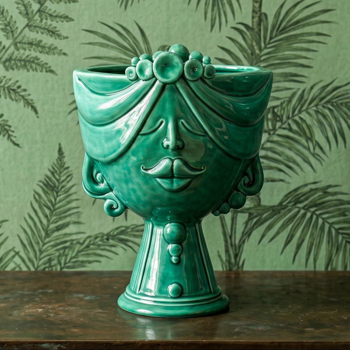 Zahira Cabeza de Moro H 30 cm, Mujer, Verde Esmeralda – Testa di Moro de Caltagirone, Sicilia