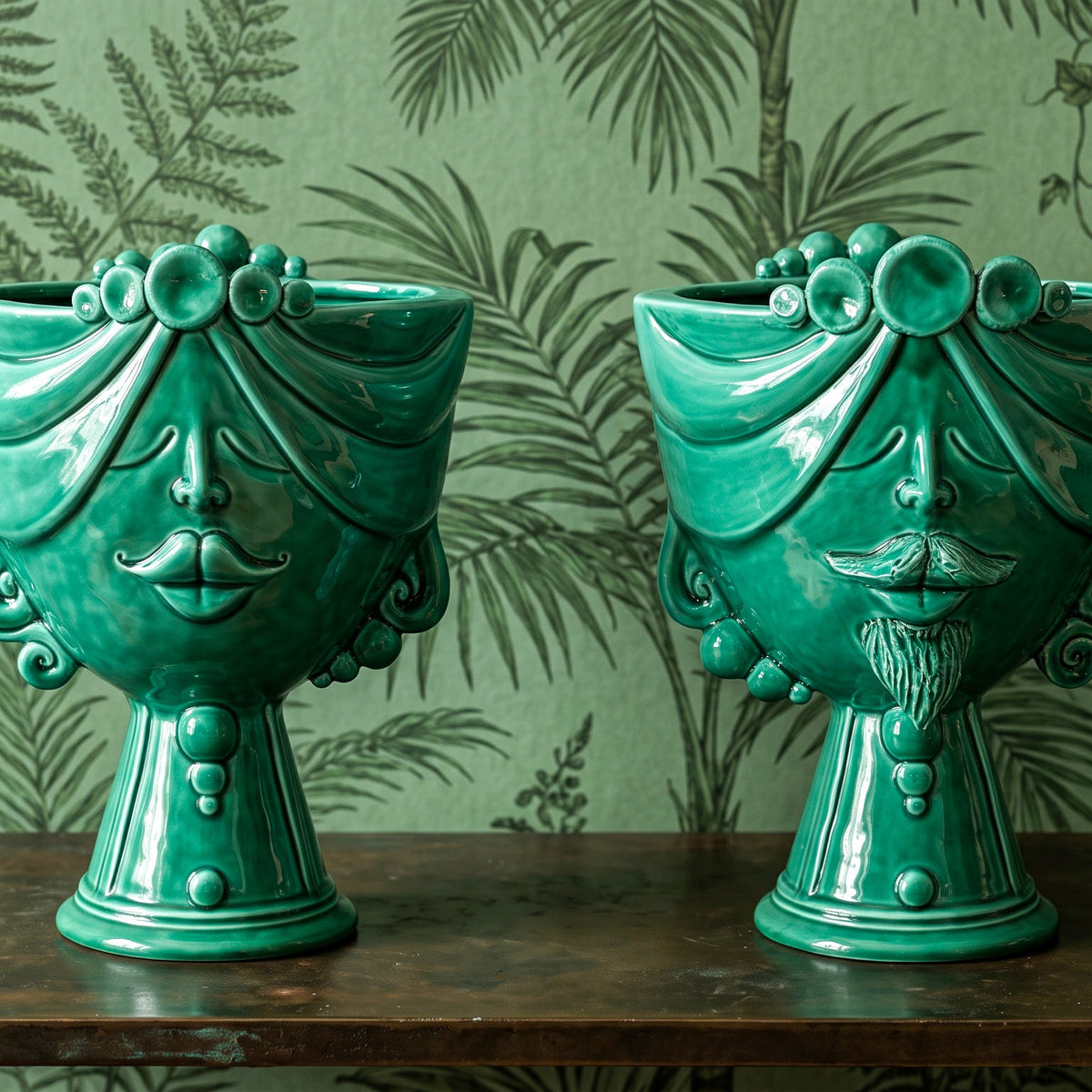 Tête Zahira H 30 cm – Homme, Vert Émeraude – Testa di Moro de Caltagirone, Sicile