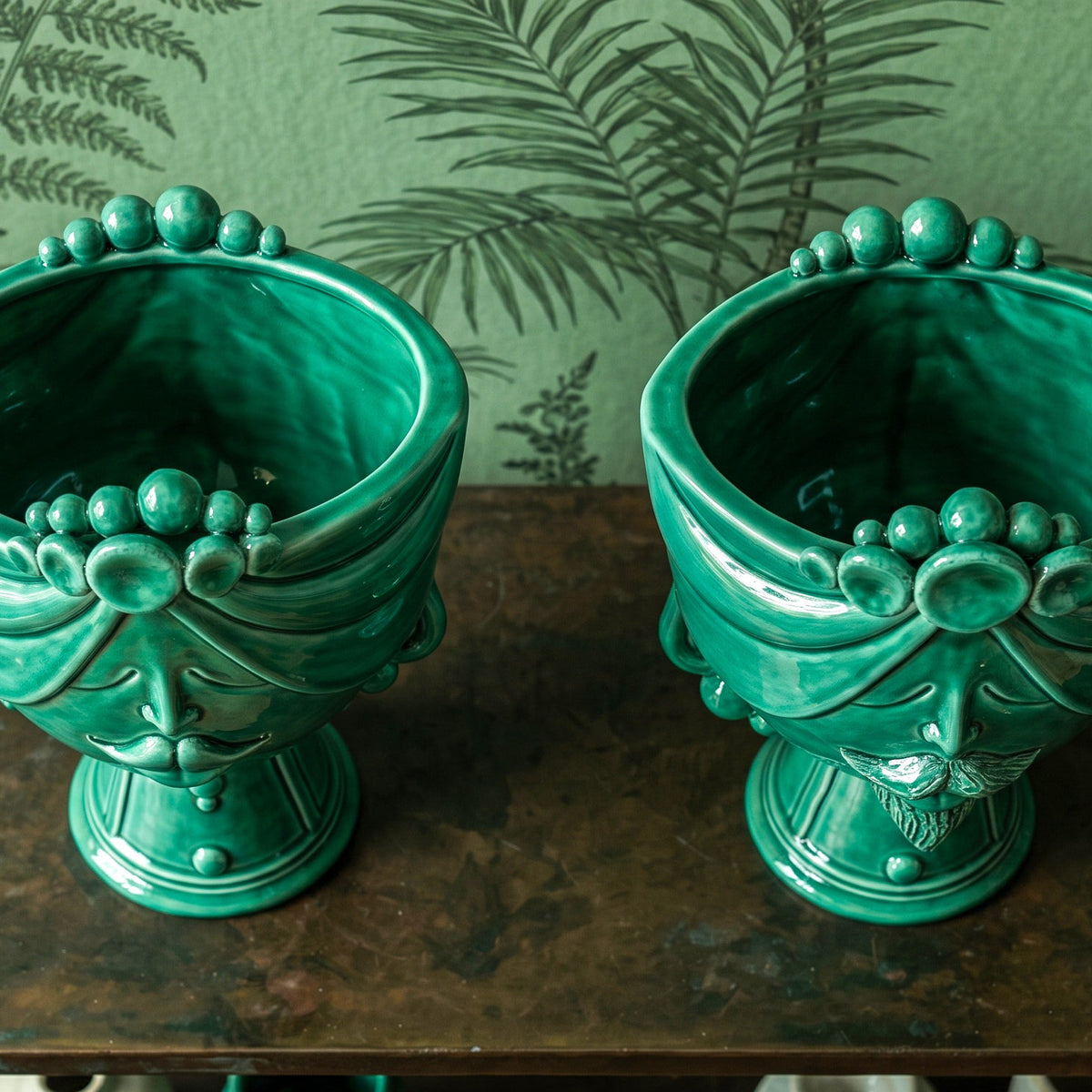 Tête Zahira H 30 cm – Homme, Vert Émeraude – Testa di Moro de Caltagirone, Sicile