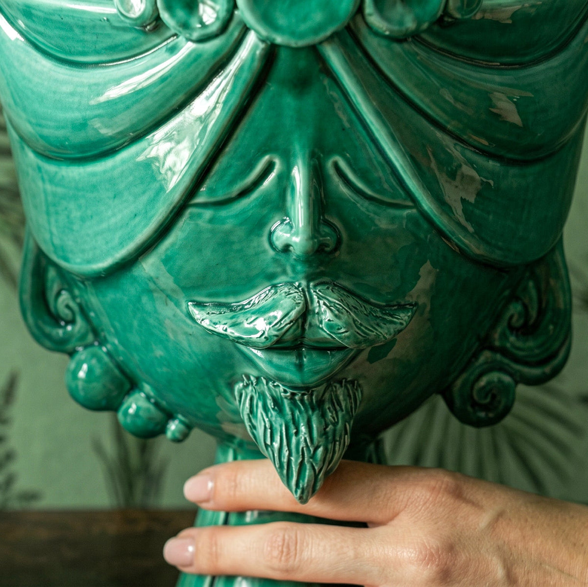 Tête Zahira H 30 cm – Homme, Vert Émeraude – Testa di Moro de Caltagirone, Sicile