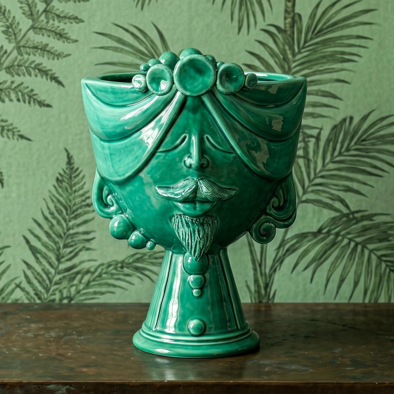 Zahira Cabeza de Moro H 30 cm, Hombre, Verde Esmeralda – Testa di Moro de Caltagirone, Sicilia