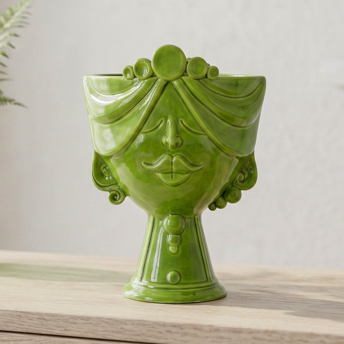 Tête de Maure Zahira H 30 cm – Femme, Vert Feuille – Testa di Moro de Caltagirone, Sicile