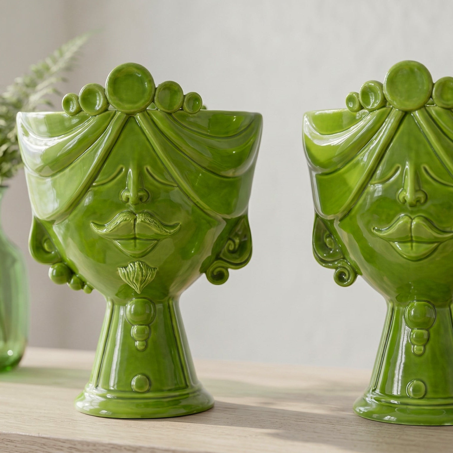 Tête de Maure Zahira H 30 cm – Homme, Vert Feuille – Testa di Moro de Caltagirone, Sicile
