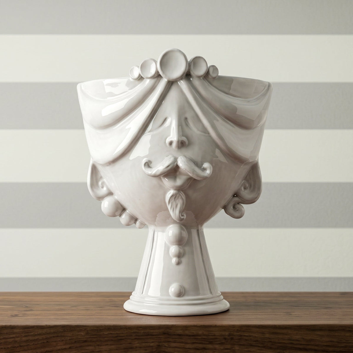 Tête de Maure Zahira H 30 cm – Homme, White Line – Testa di Moro de Caltagirone, Sicile