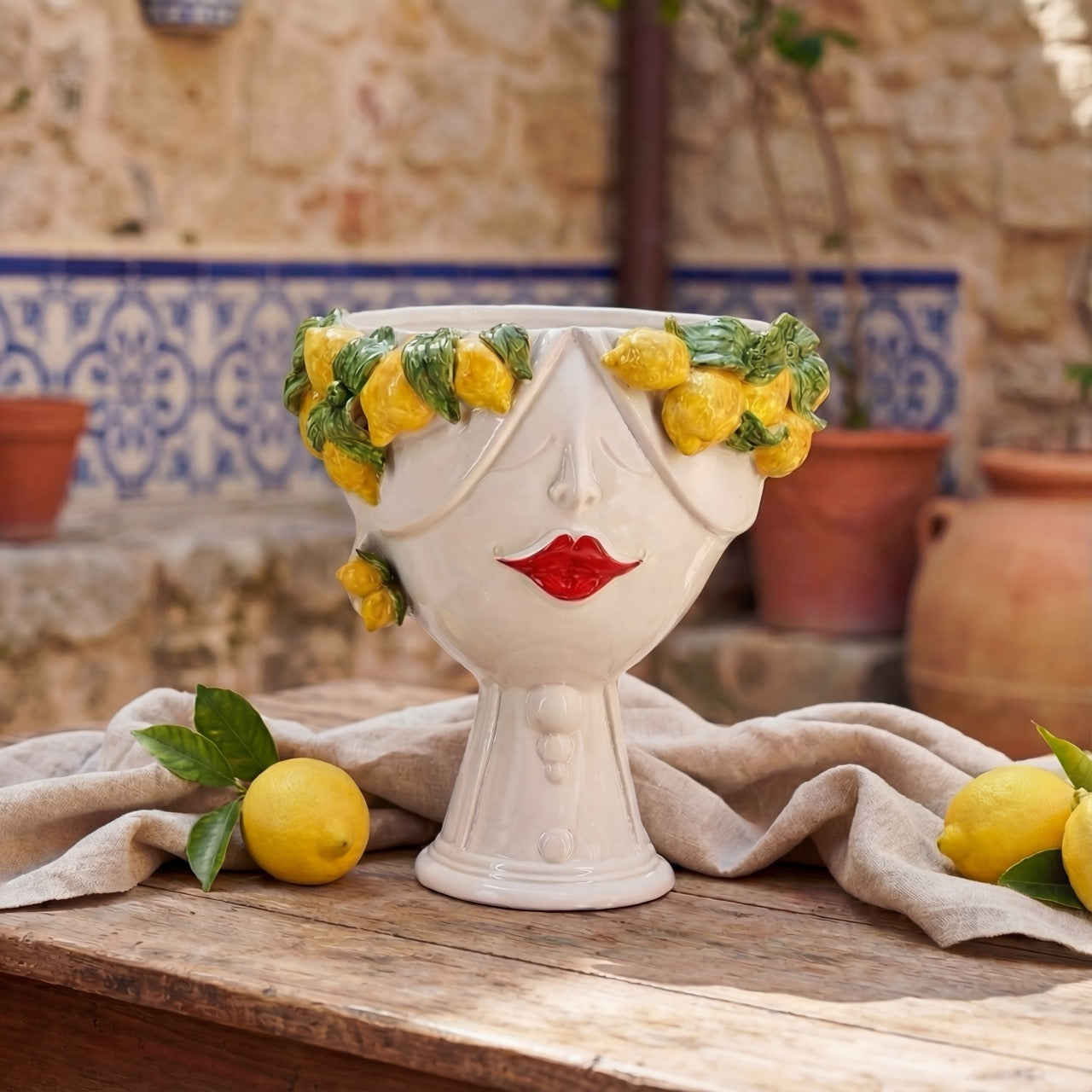 Testa di Moro con limoni "Zahira" donna | White and Lemon 30 cm