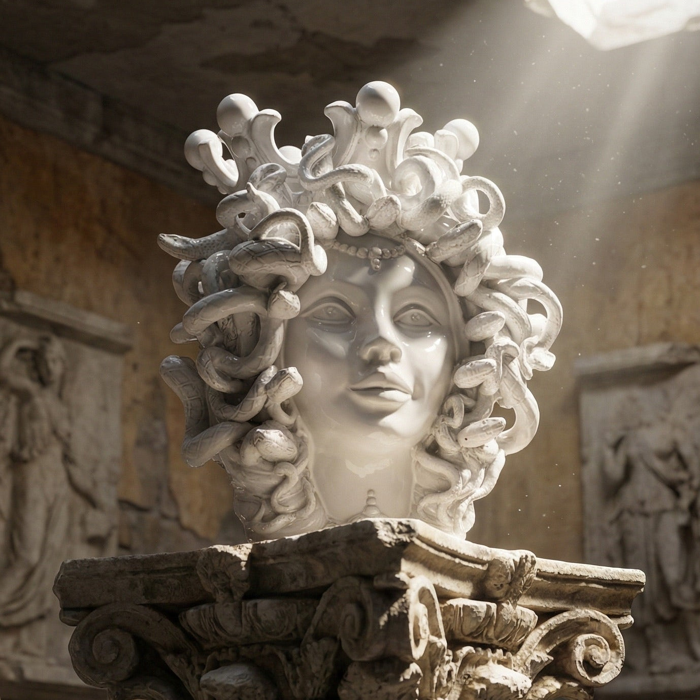 Cerámica Medusa h 38 cm — White Line | Testa di Moro de Caltagirone, Sicilia