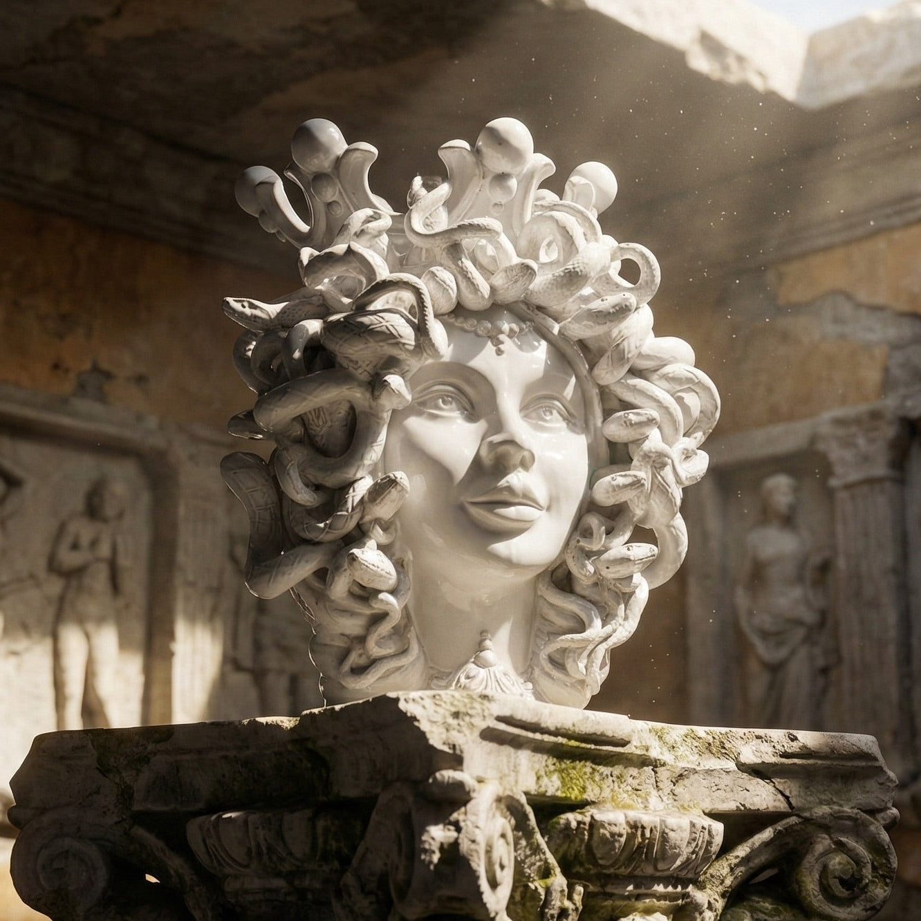 Cerámica Medusa h 38 cm — White Line | Testa di Moro de Caltagirone, Sicilia