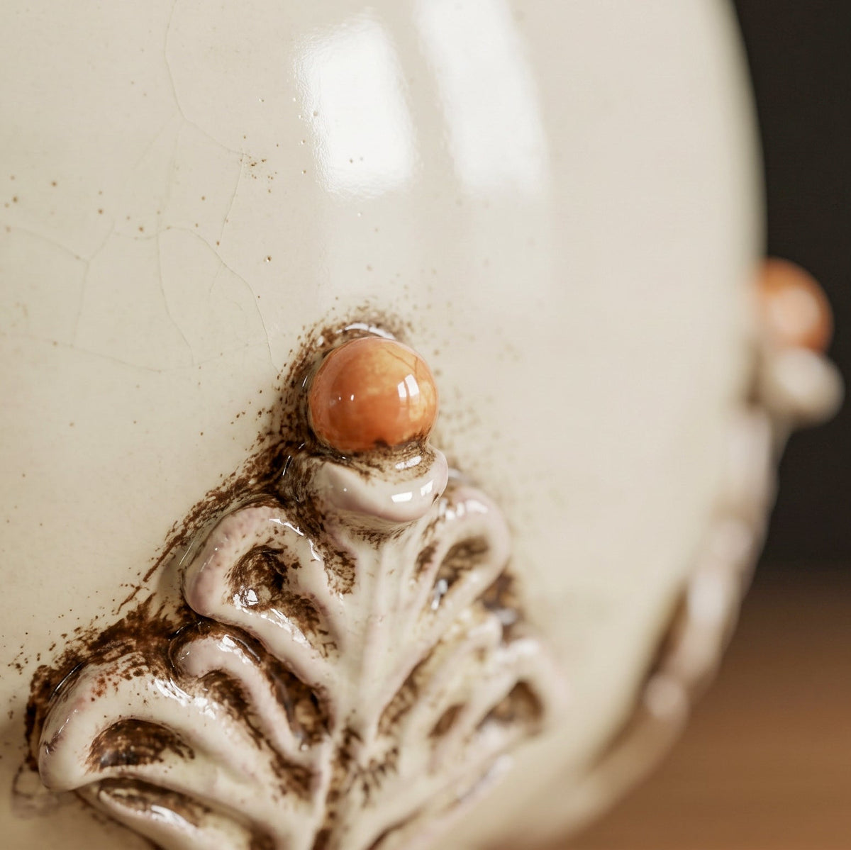 Sicilian Decorative Ceramic Egg h 22 cm / 8¾", Plastico Sofia, Ivory and Orange – Sicilian majolica handcrafted in Caltagirone
